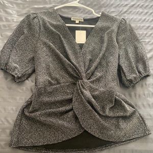 Pleione S Twist Front Silver/Black Sparkle Blouse